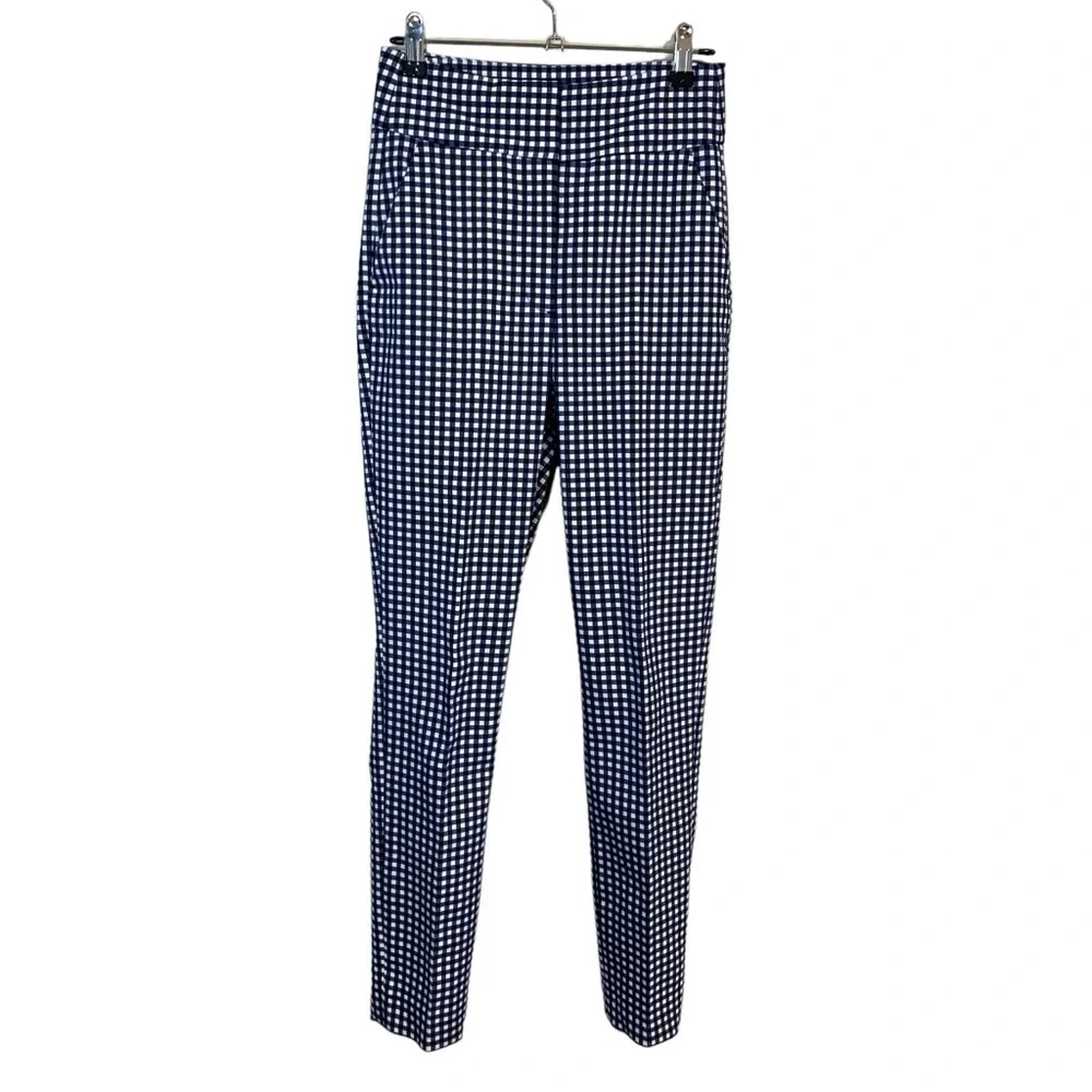 Zara Navy & White Gingham Check high waist ankle pants - 2 - Turkey